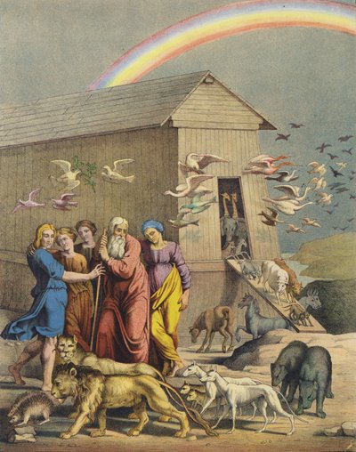 Noé, sa famille et les animaux sortant de l