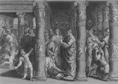 Pierre et Jean à la Belle Porte, Actes 3, Versets 1-12 (gravure) - after Raphael