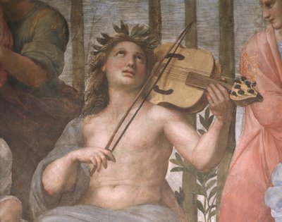 Parnasse, détail (Apollon jouant de la viola da braccio) de la Stanza della Segnatura - Raphael