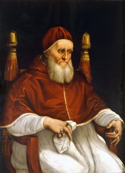 Portrait du Pape Jules II (1503-1513). Peinture de Raphaël (Raffaello Sanzio). Florence, Musée des Offices. - Raphael