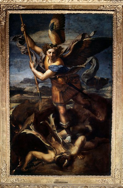 Saint Michel terrassant le dragon ou le grand Saint Michel Peinture par Raffaello Sanzio dit Raphaël 1518 Paris, musée du Louvre - Raphael