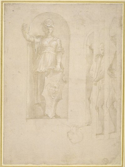 Études pour une figure de Minerve et autres statues - Raphael