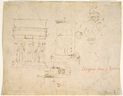 Détails architecturaux et un soldat [verso] - Raphael