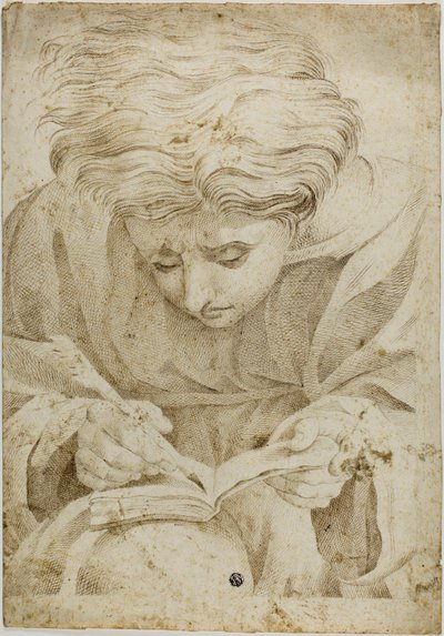 Jeune homme assis écrivant dans un livre - Raphael