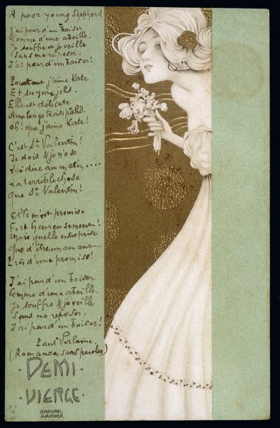 Demi-vierge et poème de Paul Verlaine - carte postale, par Raphael Kirchner - Raphael Kirchner