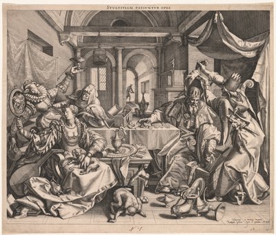 Stultitiam patiuntur opes La richesse permet la stupidité, ou, Allégorie de la richesse, de la luxure et de la stupidité - Raphael Sadeler