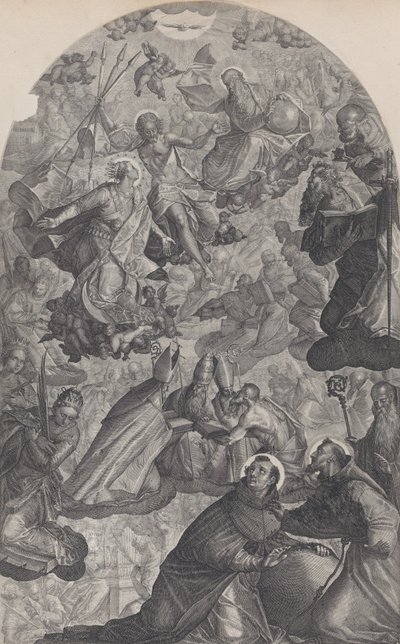 La vision de Saint Dominique, avec Dieu le Père et le Christ au centre supérieur, la Vierge debout - Raphael Sadeler II
