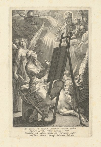 Saint Luc peignant la Vierge - Raphael Sadeler I, after Bartholomaeus Spranger