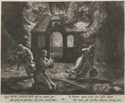 Saint Pierre Célestin en ermite (Het deugdzame leven van kluizenaars, Trophaeum vitae solitariae) - Raphaël Sadeler (I)