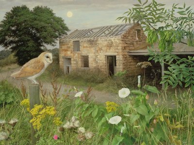 Les vieux bâtiments de ferme à Eccup, 2000 (huile sur carton) - Raymond Booth