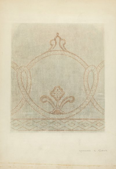 Dessin de restauration de peinture murale, vers 1940 - Raymond E. Noble