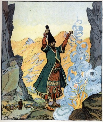 Le derviche allume le feu et le répand : illustration pour le conte 