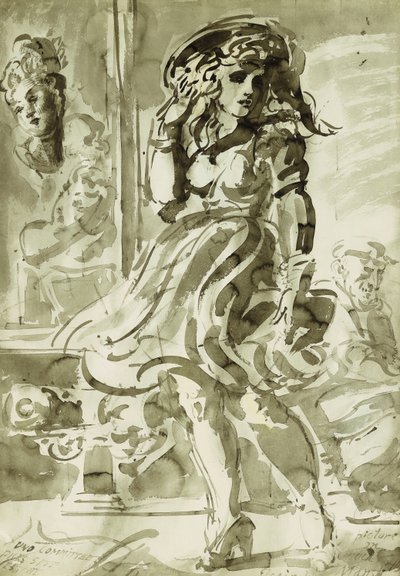 Une jupe emportée par le vent : Un dessin recto-verso - Reginald Marsh
