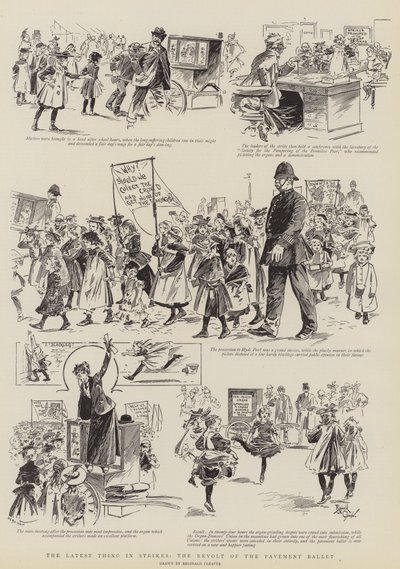 Le dernier cri des grèves, la révolte du ballet des trottoirs (gravure) - Reginald Thomas Cleaver