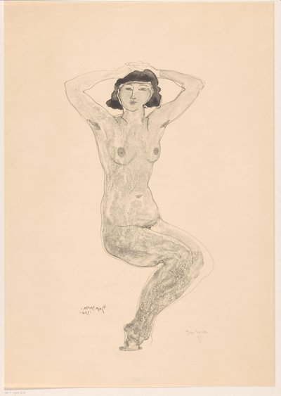 Femme nue assise avec les mains sur la tête - Reijer Stolk (signed by artist)