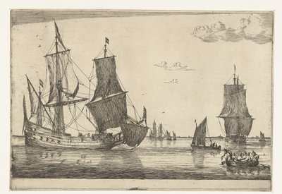 Eaux intérieures avec un fluitschip (Dertien scènes met schepen) - Reinier Nooms