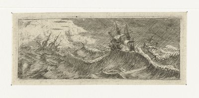 Petite vue marine avec des navires dans une tempête - Reinier Nooms