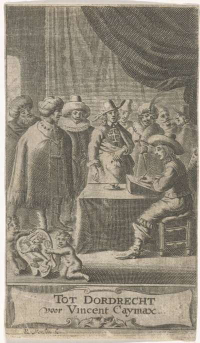 Marchand à son bureau (Page de titre pour : J. van der Does et al., Divers voyages, 1652) - Reinier van Persijn