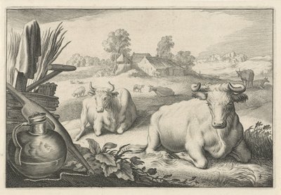 Prairie avec deux vaches couchées - Reinier van Persijn