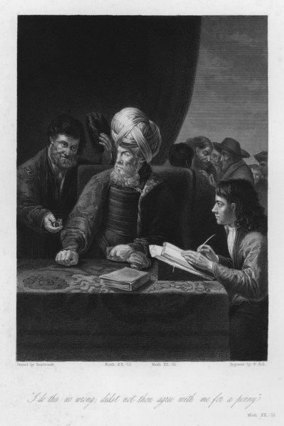 Le Seigneur de la Vigne, Matthieu XX - Rembrandt Harmensz. van Rijn (after)
