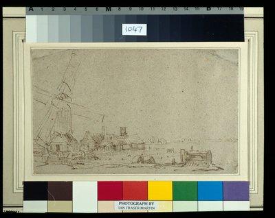 Un moulin à vent et un groupe de maisons, vers 1652-53 - Rembrandt Harmensz. van Rijn