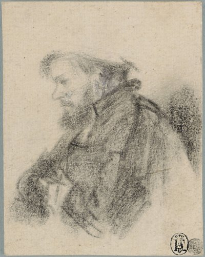 Homme barbu, mi-longueur, de profil à gauche - Rembrandt van Rijn