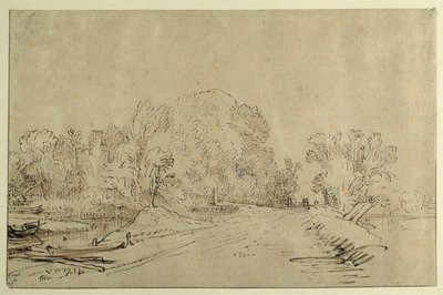 Canal avec bateaux, une route de digue et des arbres - Rembrandt Harmensz. van Rijn