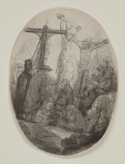 Christ crucifié entre deux voleurs : Une plaque ovale, c.1641 - Rembrandt van Rijn