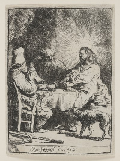 Le Christ à Emmaüs : La petite plaque - Rembrandt van Rijn