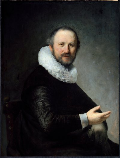 Bourgeois hollandais tenant ses gants, portant une fraise - Rembrandt van Rijn