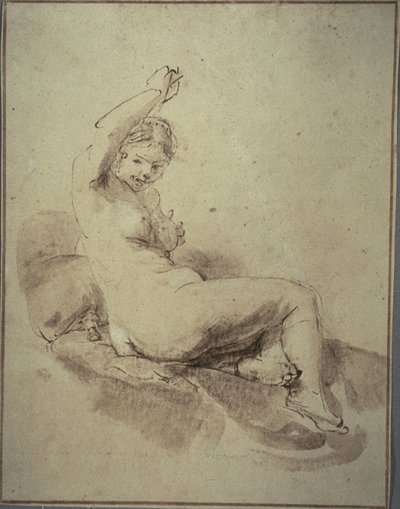 Femme nue allongée avec le bras levé, c.1665 - Rembrandt Harmensz. van Rijn