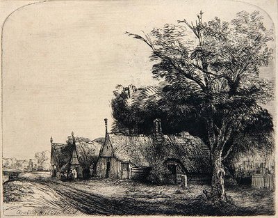 Paysage avec trois huttes - Rembrandt Harmensz. van Rijn