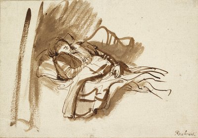 Saskia endormie dans son lit - Rembrandt Harmensz van Rijn