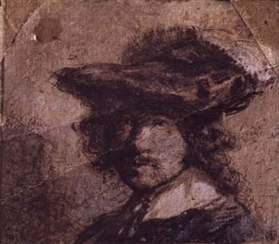 Autoportrait avec un chapeau à plumes et un col blanc - Rembrandt Harmensz. van Rijn
