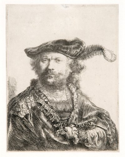 Autoportrait avec un bonnet de velours et une plume - Rembrandt Harmensz. van Rijn