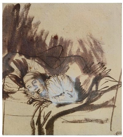 Femme malade dans un lit, peut-être Saskia, épouse du peintre - Rembrandt Harmensz. van Rijn