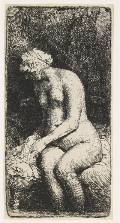 Femme se baignant les pieds dans un ruisseau - Rembrandt van Rijn