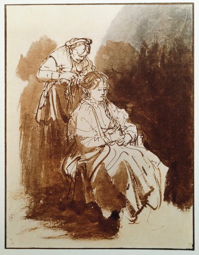 Jeune femme à sa toilette. Cheveux d