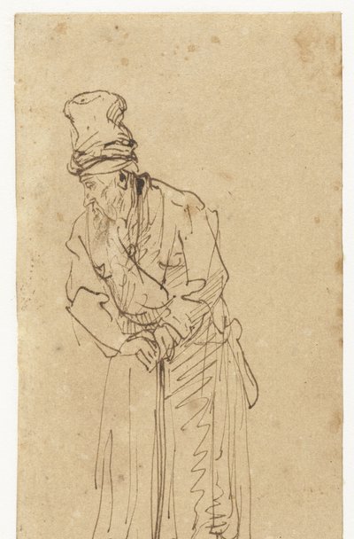 Vieil homme appuyé sur un bâton - Rembrandt van Rijn (school of)