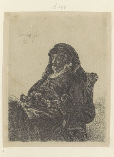 La mère de Rembrandt en veuve avec des gants noirs - Rembrandt van Rijn (school of)