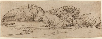 Paysage avec bâtiments de ferme parmi les arbres - Rembrandt van Rijn
