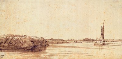Une rivière avec un voilier sur Nieuwe Meer - Rembrandt van Rijn