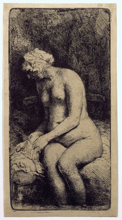 Une femme se baignant les pieds dans un ruisseau - Rembrandt van Rijn