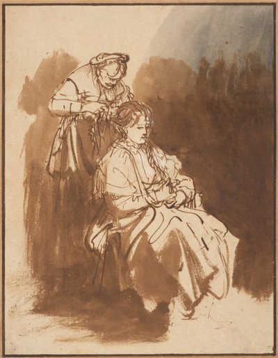 Une jeune femme se faisant tresser les cheveux, vers 1637 - Rembrandt van Rijn