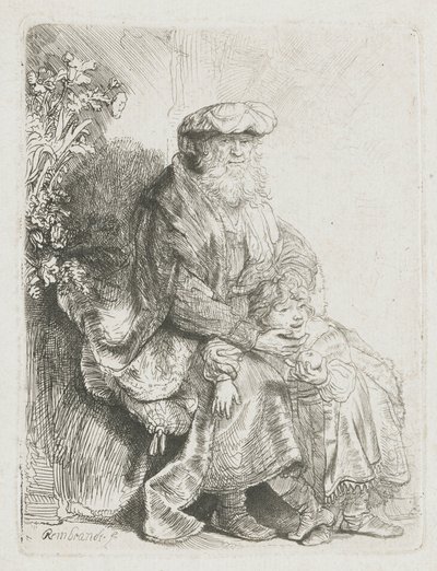 Abraham caressant Isaac - Rembrandt van Rijn