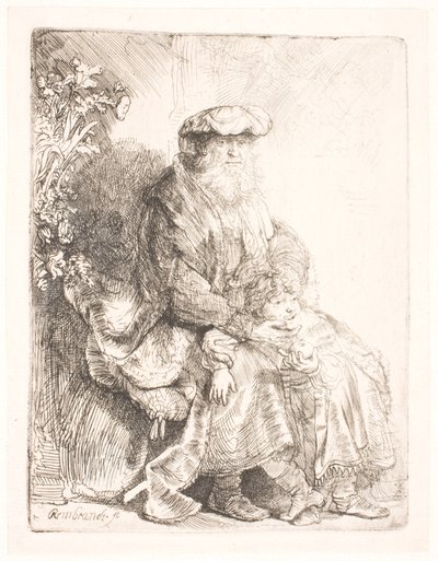 Abraham caressant Isaac - Rembrandt van Rijn