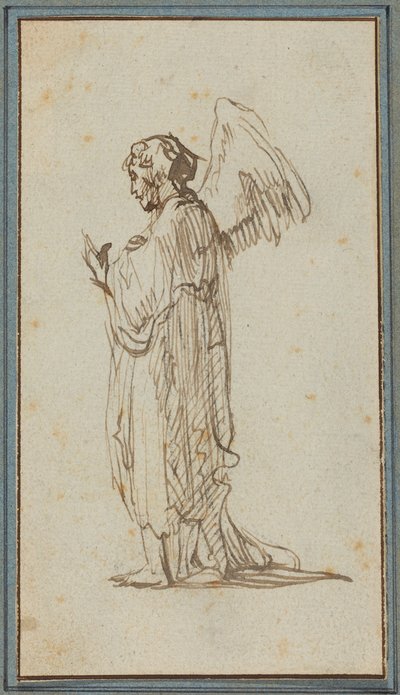 Ange debout (plume et encre brune sur traces de fusain sur papier vergé) - Rembrandt van Rijn