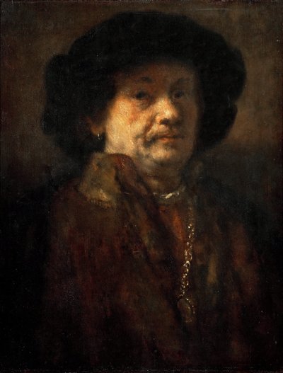 Autoportrait en manteau de fourrure avec une chaîne en or et boucle d