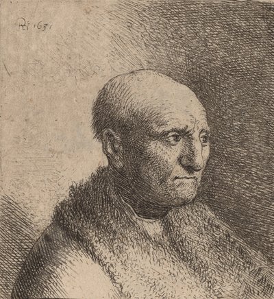 Homme chauve en manteau de fourrure - Rembrandt van Rijn