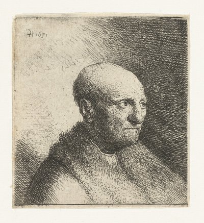 Homme chauve en manteau de fourrure : buste - Rembrandt van Rijn